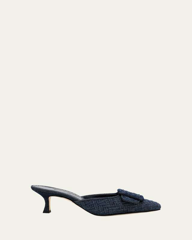 Maysale Denim Buckle Mules